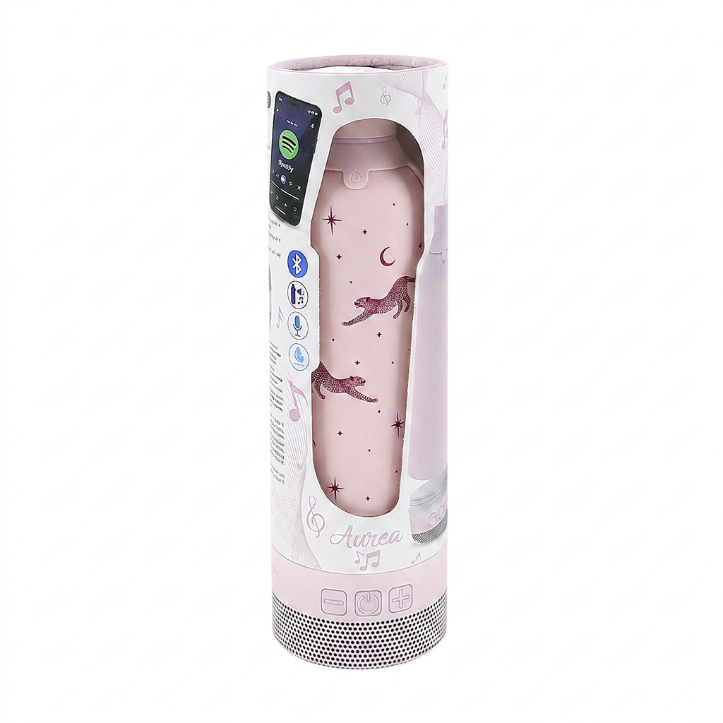 Botella Térmica de Acero Inoxidable con Altavoz – Mystic Leopard | Aurea