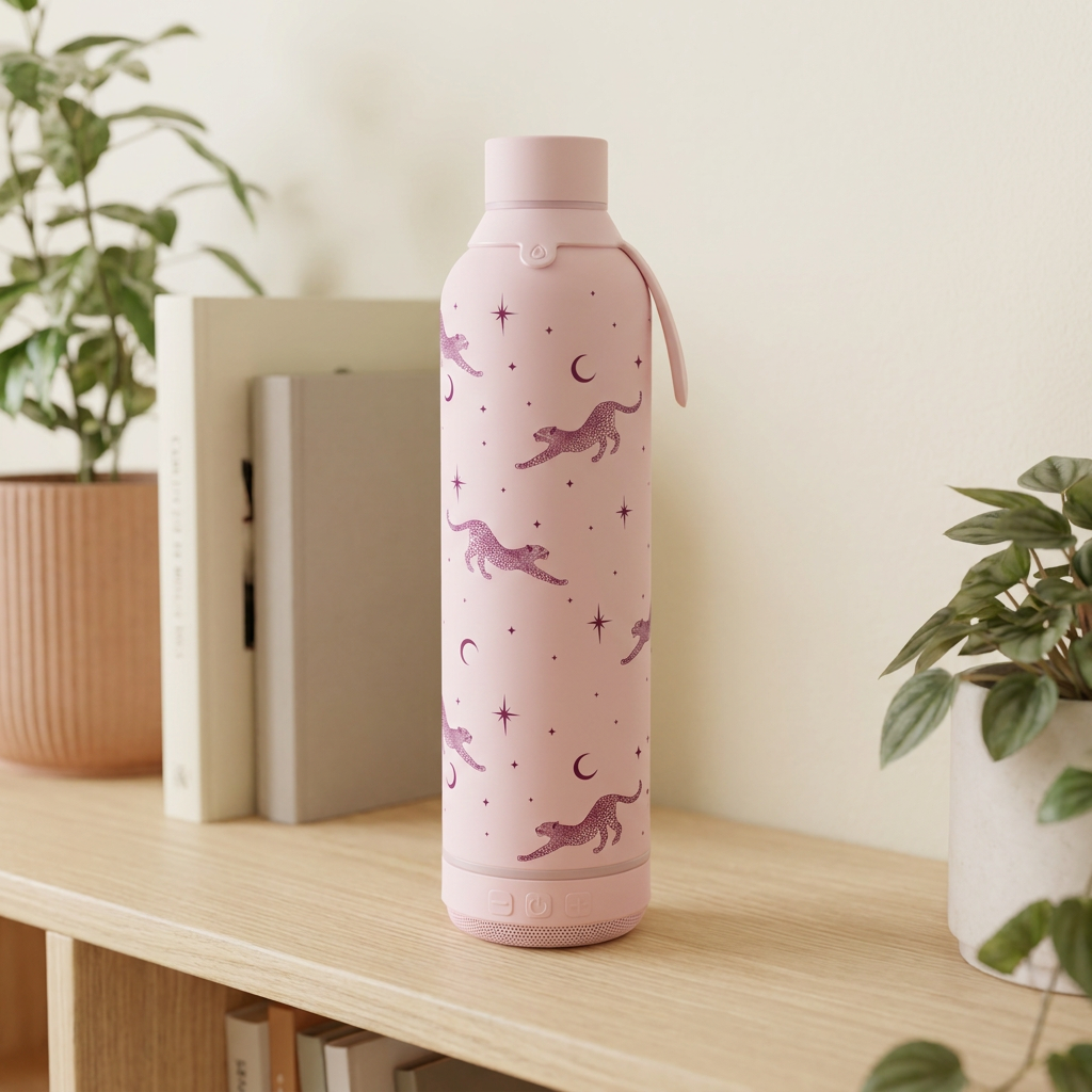 Botella Térmica de Acero Inoxidable con Altavoz – Mystic Leopard | Aurea
