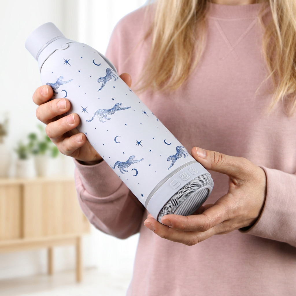 Botella Térmica de Acero Inoxidable con Altavoz – Mystic Leopard | Aurea