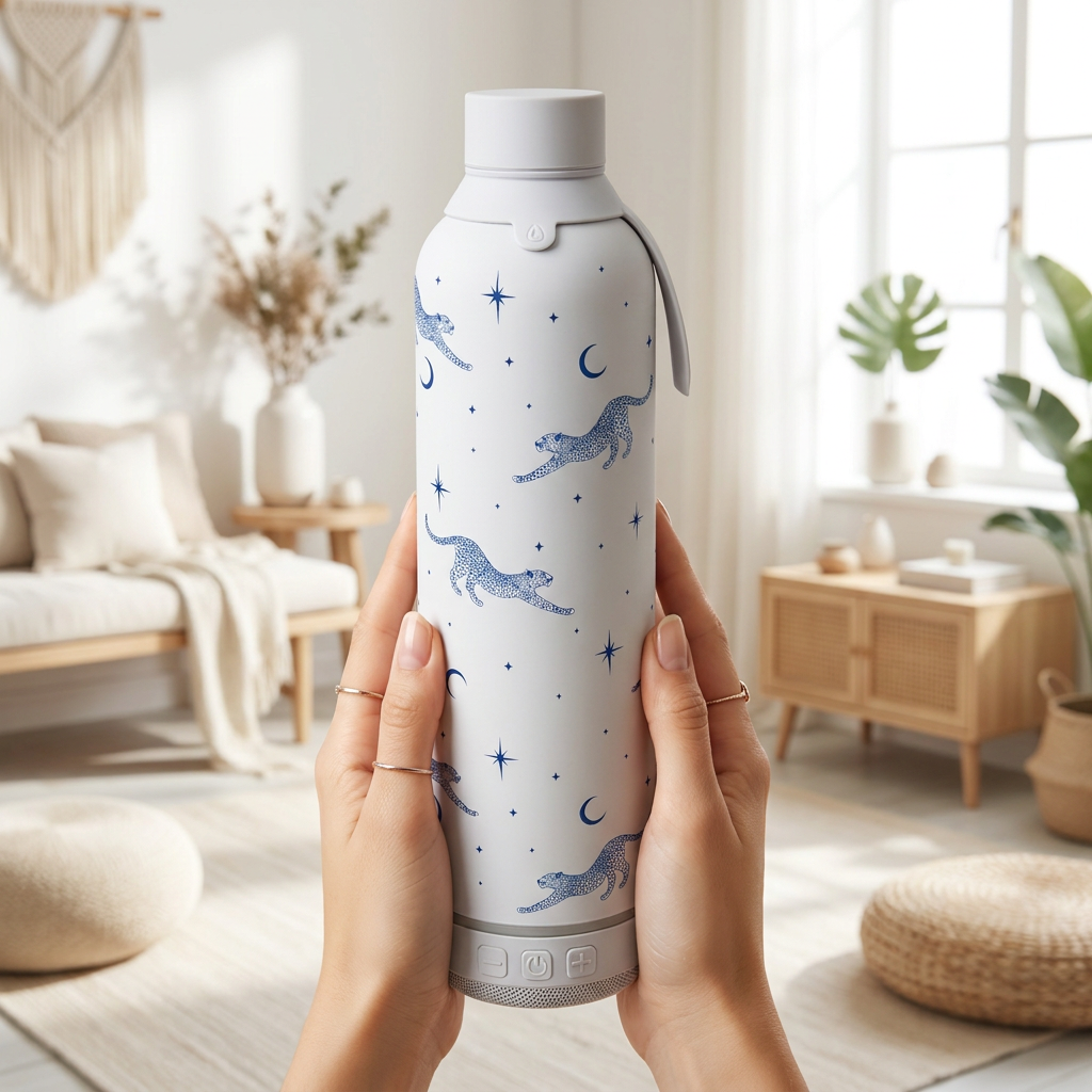 Botella Térmica de Acero Inoxidable con Altavoz – Mystic Leopard | Aurea