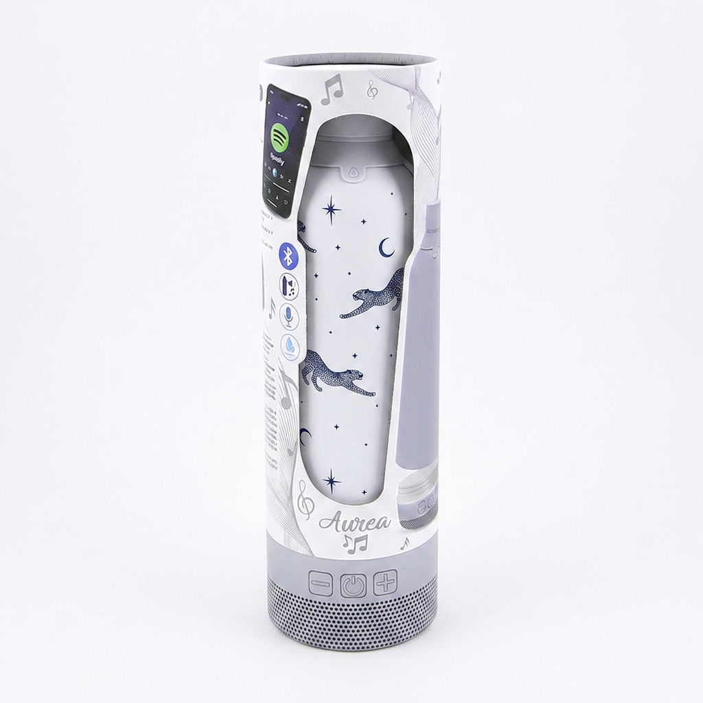 Botella Térmica de Acero Inoxidable con Altavoz – Mystic Leopard | Aurea