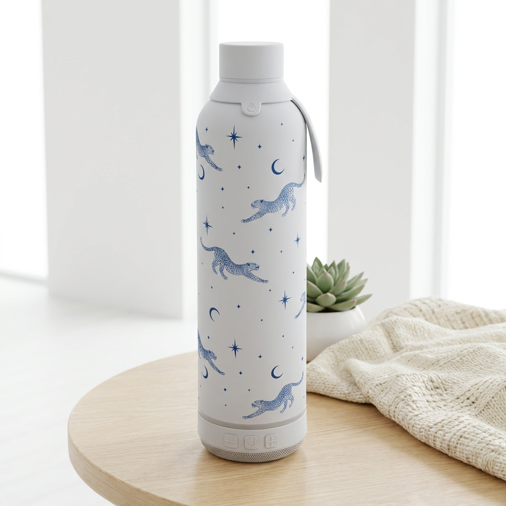 Botella Térmica de Acero Inoxidable con Altavoz – Mystic Leopard | Aurea