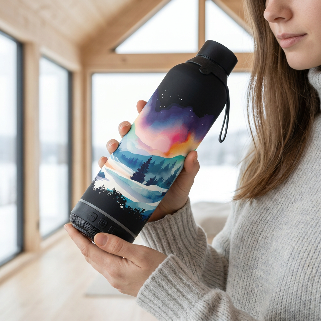 Botella Térmica de Acero Inoxidable con Altavoz – Travel Dreams | Aurea
