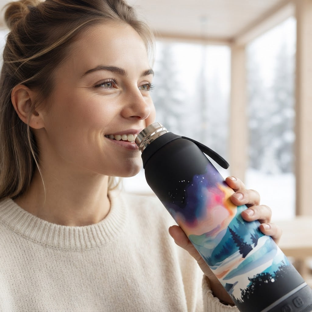 Botella Térmica de Acero Inoxidable con Altavoz – Travel Dreams | Aurea