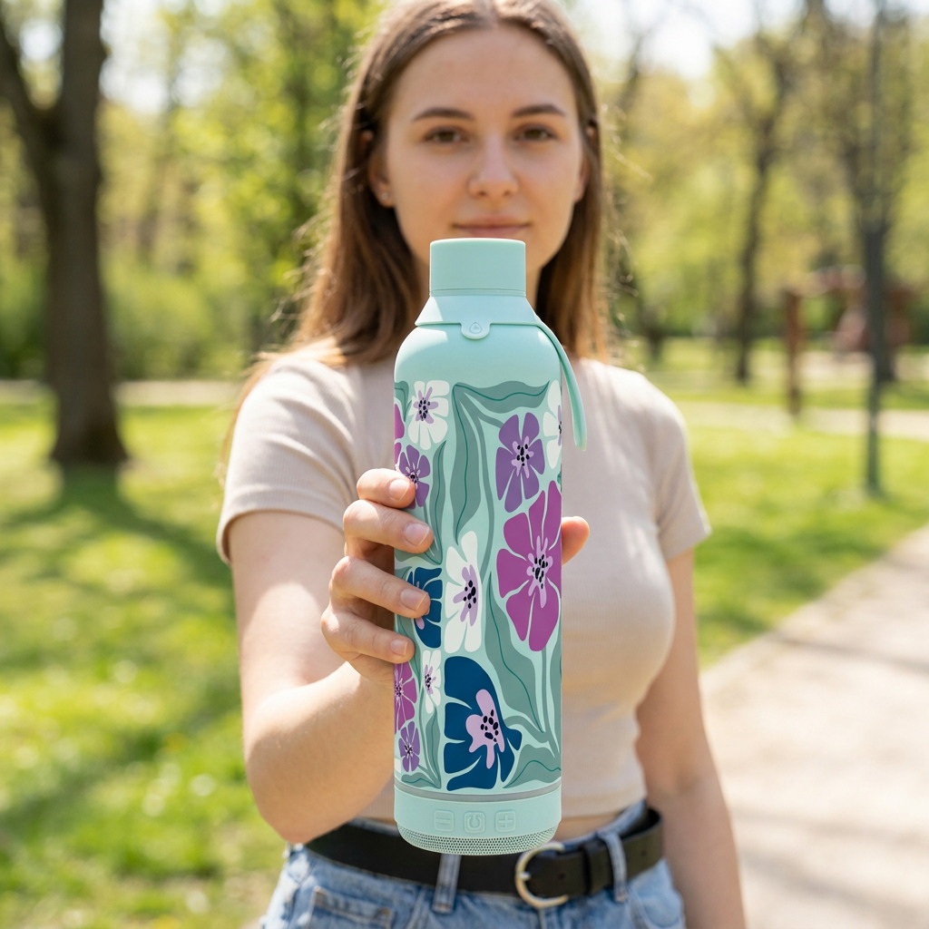Botella Térmica de Acero Inoxidable con Altavoz – Tropic Bloom | Aurea