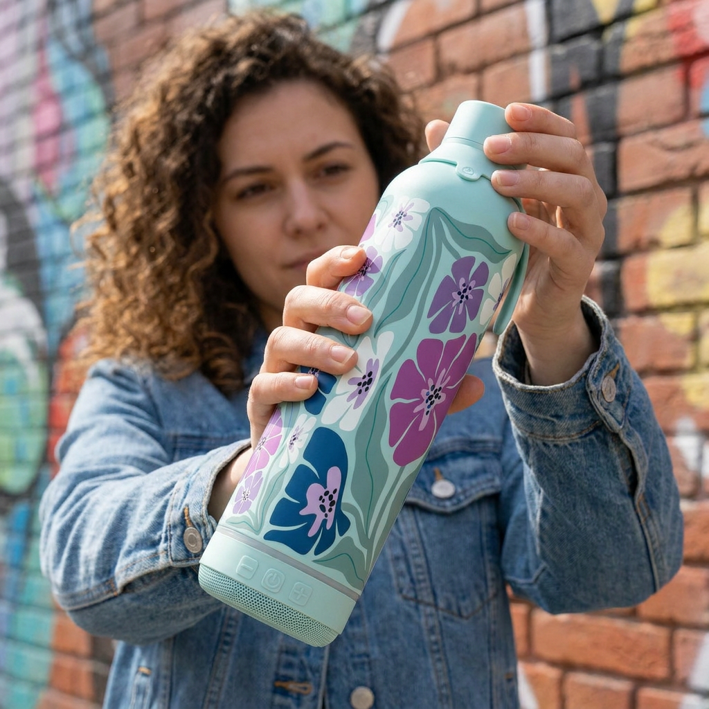 Botella Térmica de Acero Inoxidable con Altavoz – Tropic Bloom | Aurea