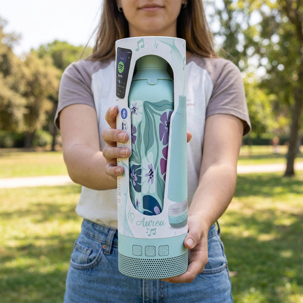 Botella Térmica de Acero Inoxidable con Altavoz – Tropic Bloom | Aurea