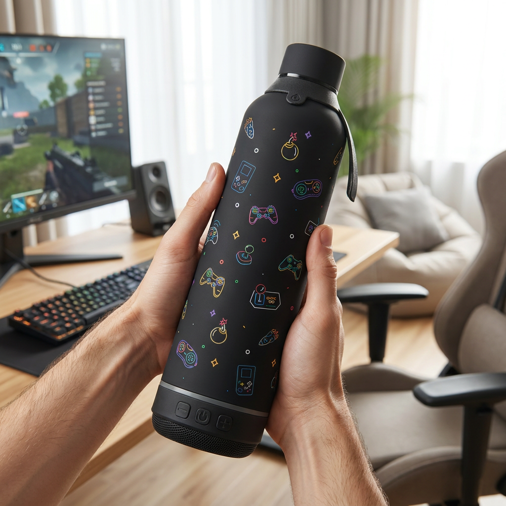 Botella Térmica de Acero Inoxidable con Altavoz – Neon Gamer | Aurea