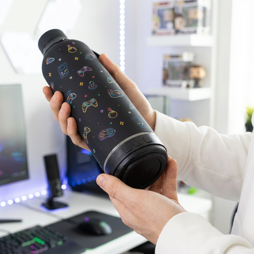 Botella Térmica de Acero Inoxidable con Altavoz – Neon Gamer | Aurea