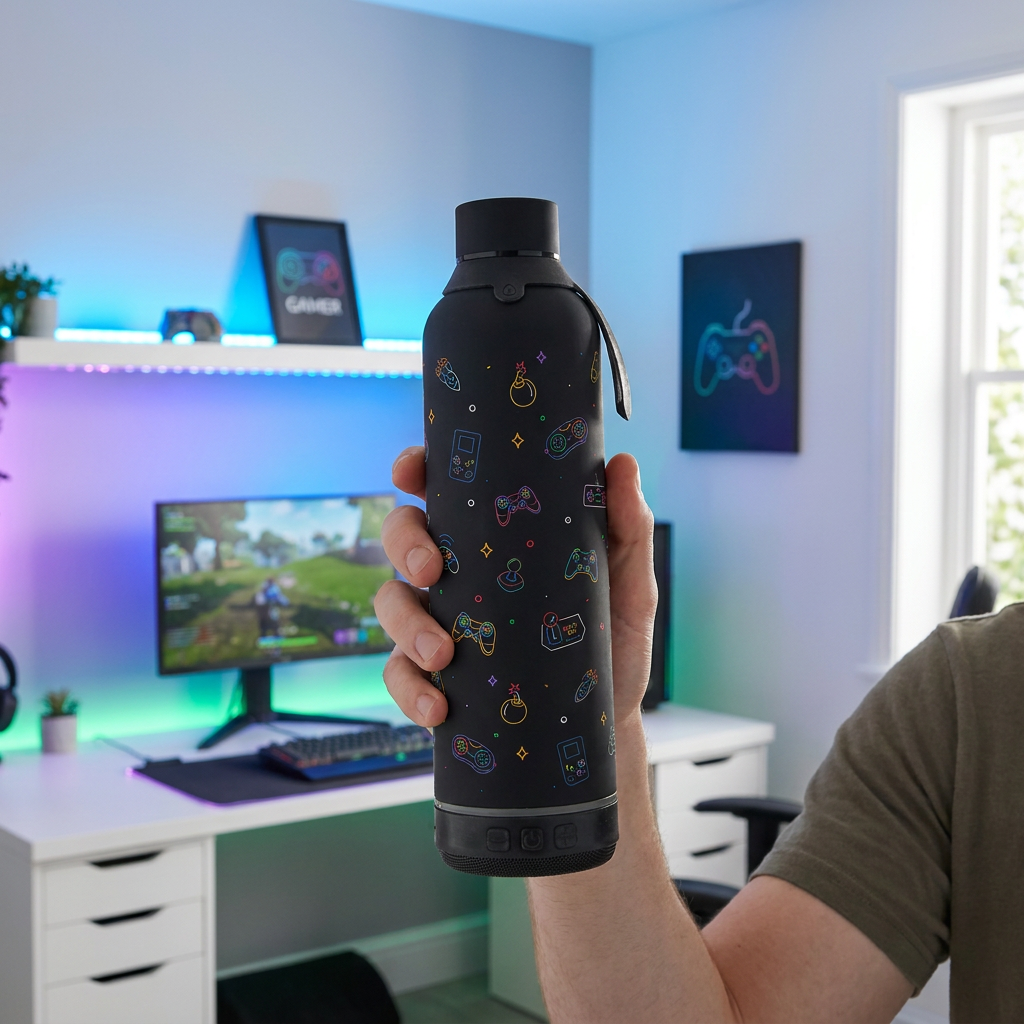 Botella Térmica de Acero Inoxidable con Altavoz – Neon Gamer | Aurea