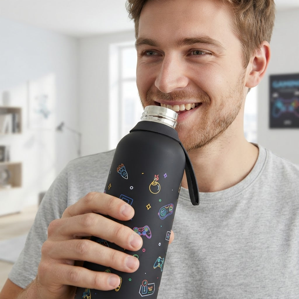 Botella Térmica de Acero Inoxidable con Altavoz – Neon Gamer | Aurea