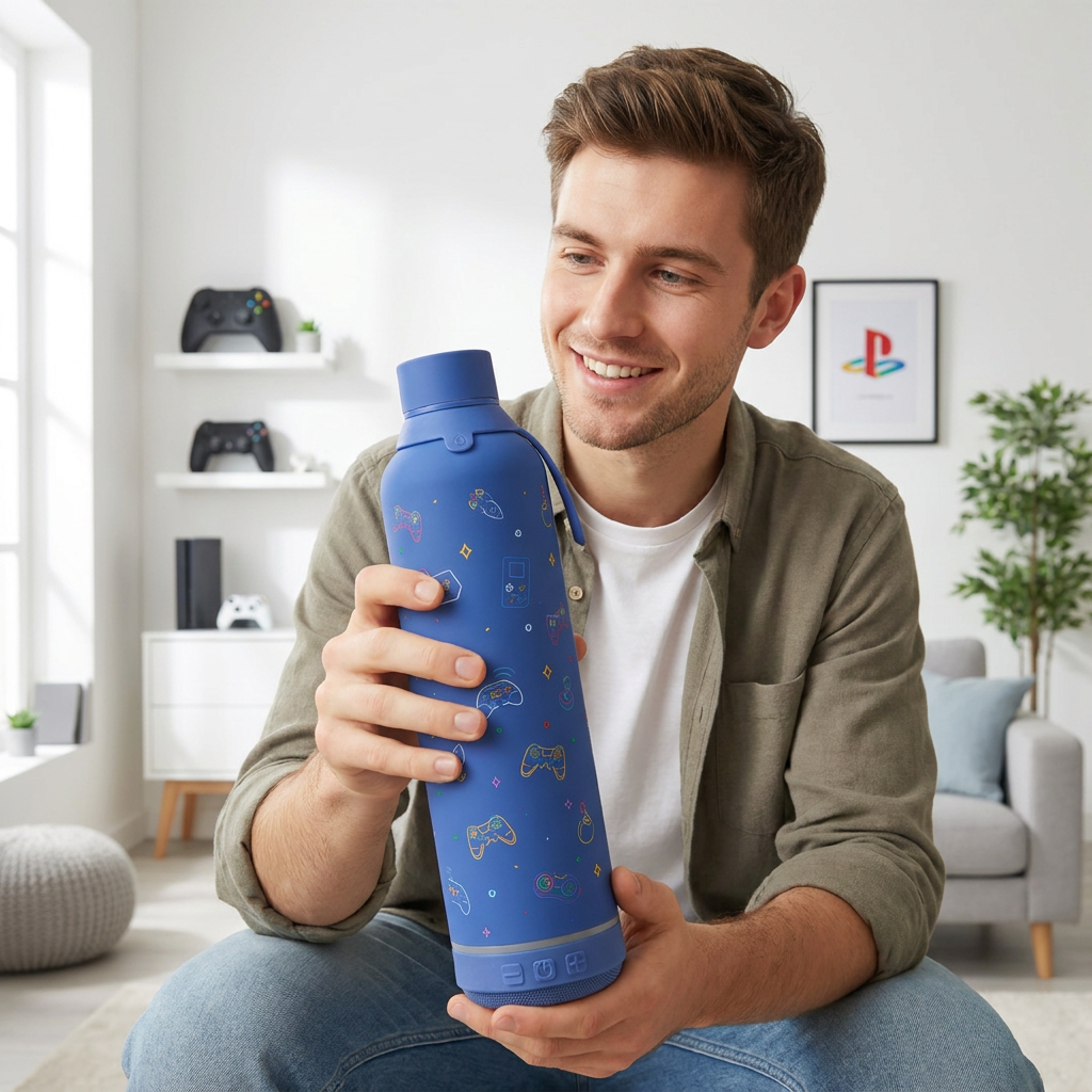 Botella Térmica de Acero Inoxidable con Altavoz – Neon Gamer | Aurea