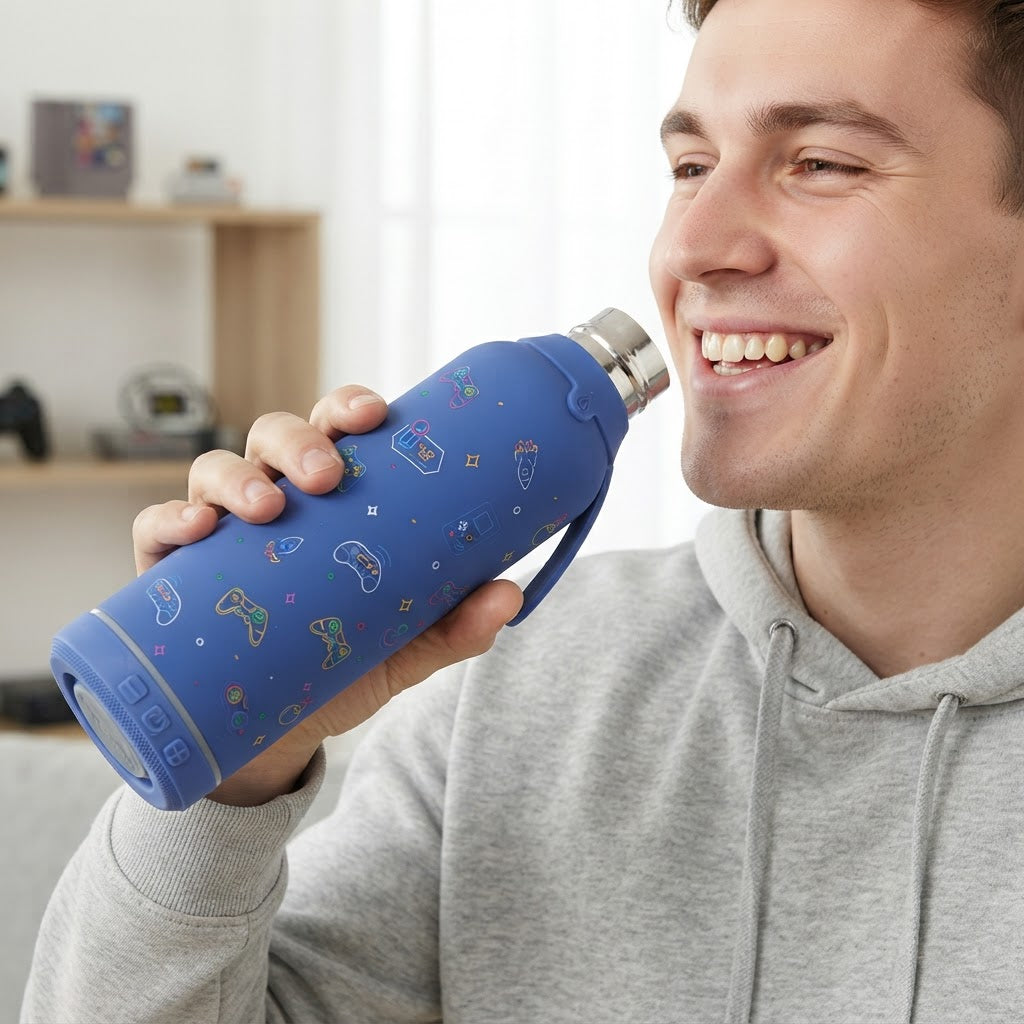 Botella Térmica de Acero Inoxidable con Altavoz – Neon Gamer | Aurea