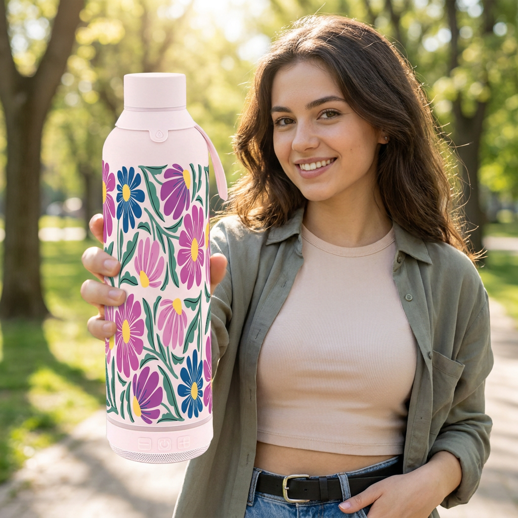 Botella Térmica de Acero Inoxidable con Altavoz – Tropic Bloom | Aurea