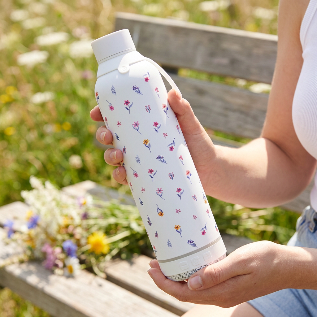 Botella Térmica de Acero Inoxidable con Altavoz – Little Bloom | Aurea