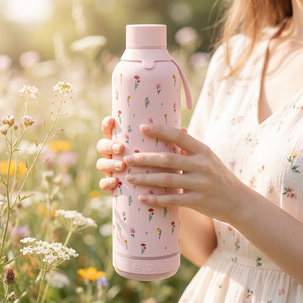 Botella Térmica de Acero Inoxidable con Altavoz – Little Bloom | Aurea