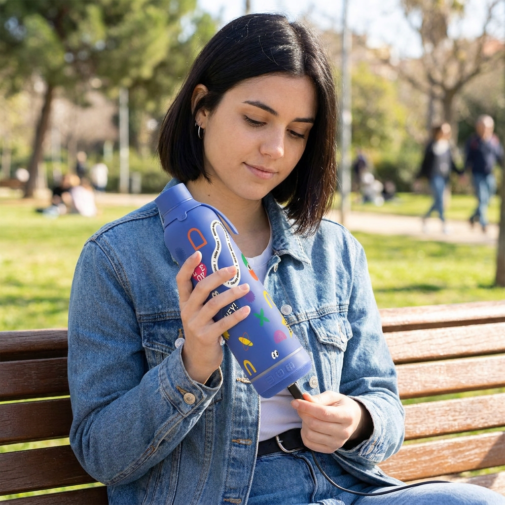 Botella Térmica de Acero Inoxidable con Altavoz – Keep Moving | Aurea