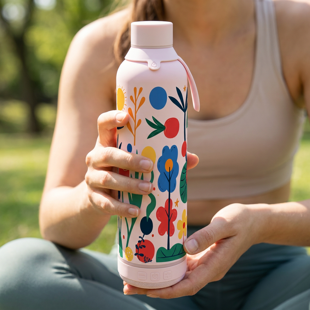 Botella Térmica de Acero Inoxidable con Altavoz – Happy Garden | Aurea