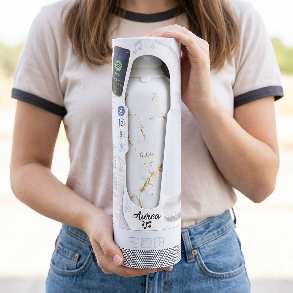 Botella Térmica de Acero Inoxidable con Altavoz – Pure Gold | Aurea