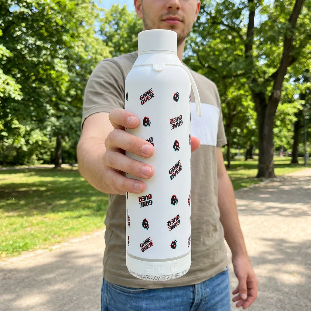 Botella Térmica de Acero Inoxidable con Altavoz – Arcade Skull | Aurea