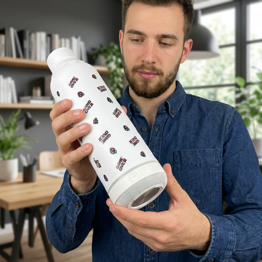 Botella Térmica de Acero Inoxidable con Altavoz – Arcade Skull | Aurea