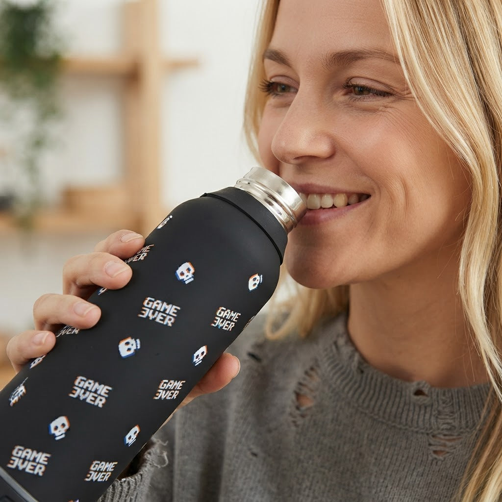 Botella Térmica de Acero Inoxidable con Altavoz – Arcade Skull | Aurea