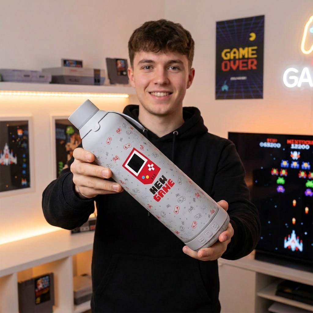 Botella Térmica de Acero Inoxidable con Altavoz – Pixel Gaming | Aurea