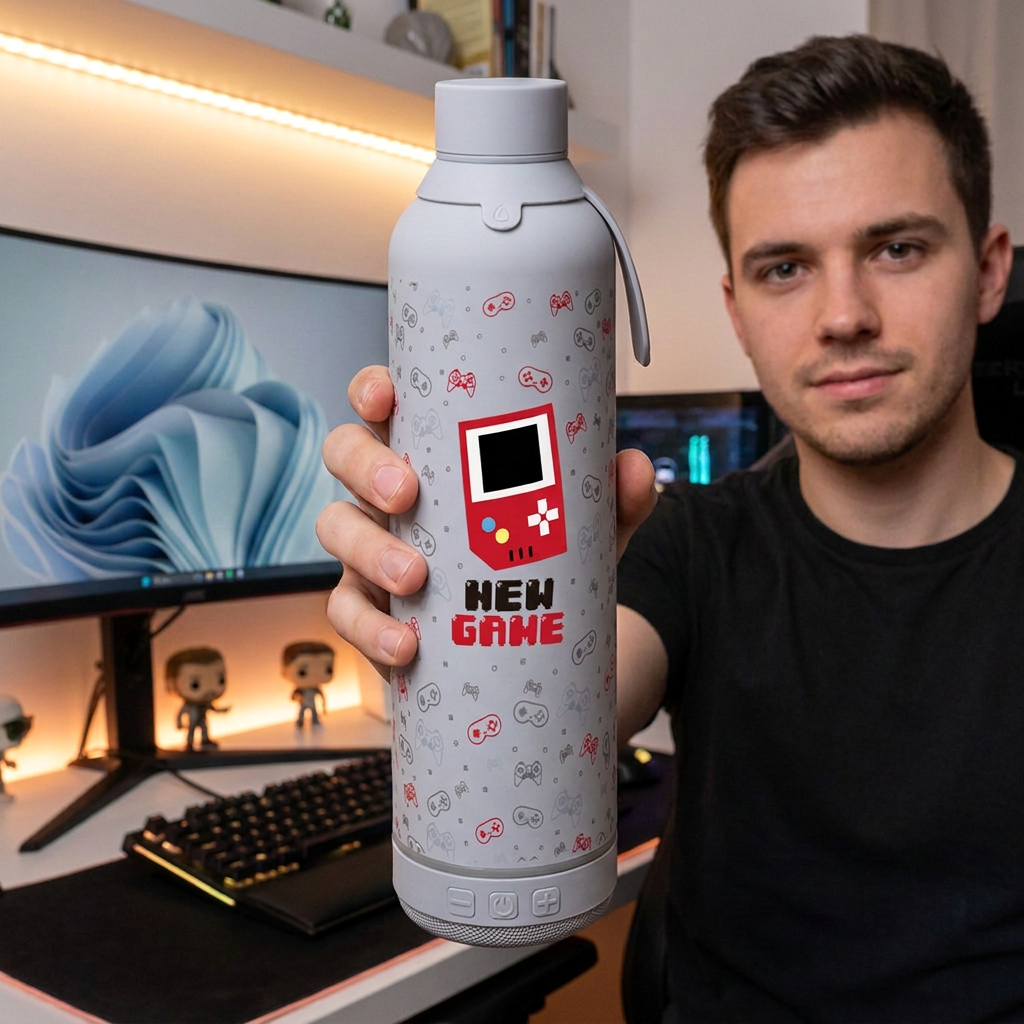 Botella Térmica de Acero Inoxidable con Altavoz – Pixel Gaming | Aurea