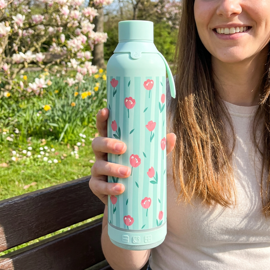 Botella Térmica de Acero Inoxidable con Altavoz – Floral Picnic | Aurea