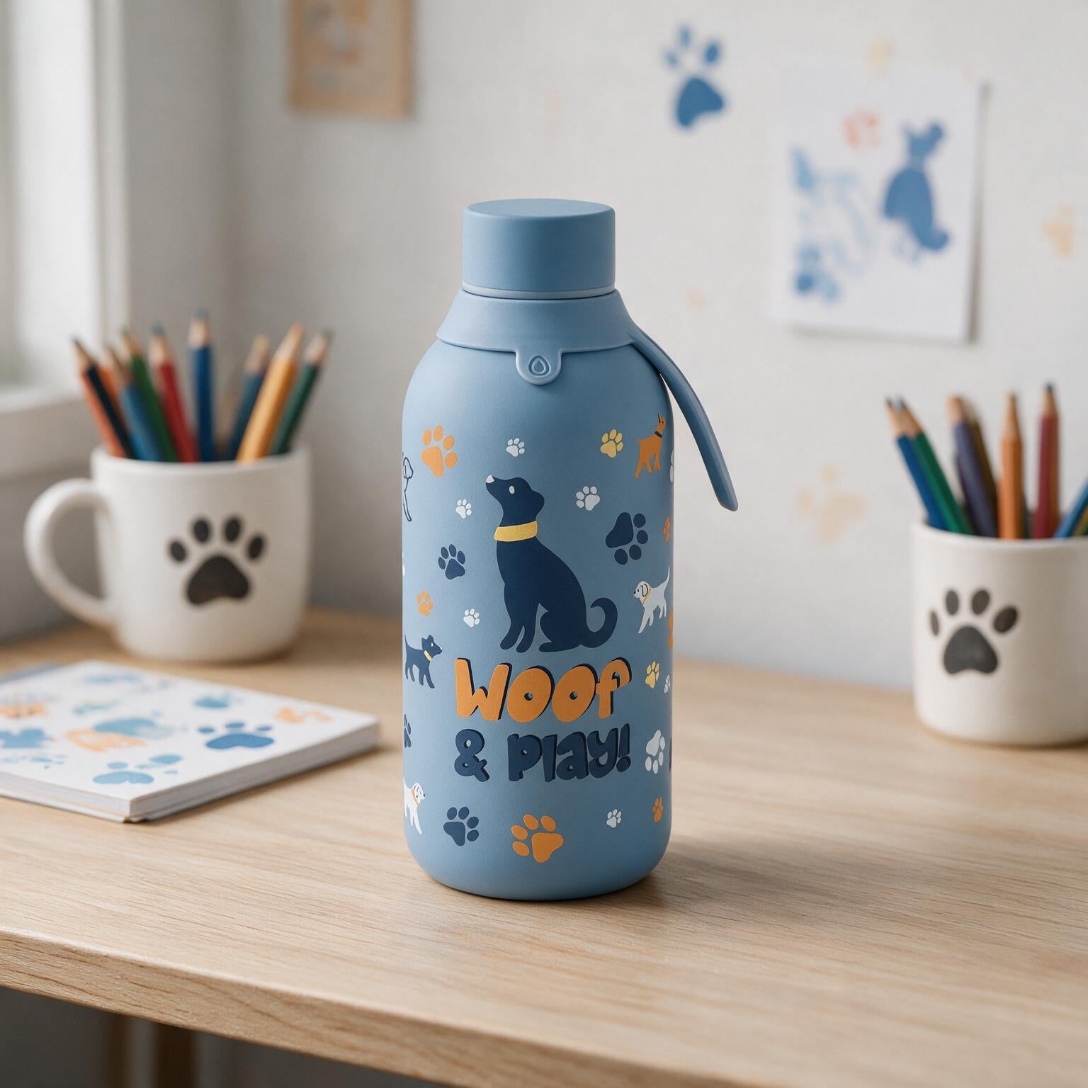 Botella térmica 500 ml interior cerámico - Woof & Play - Petrol Blue