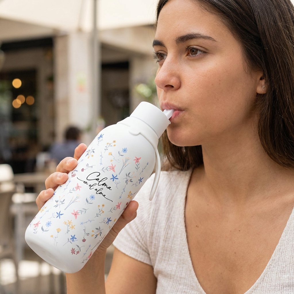 Botella Térmica de Acero Inoxidable con Interior Cerámico y Doble Tapón – Petal Whisper