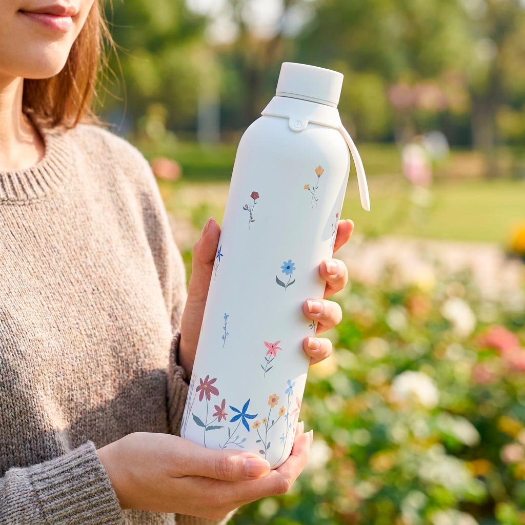 Botella Térmica de Acero Inoxidable con Interior Cerámico y Doble Tapón – Petal Whisper