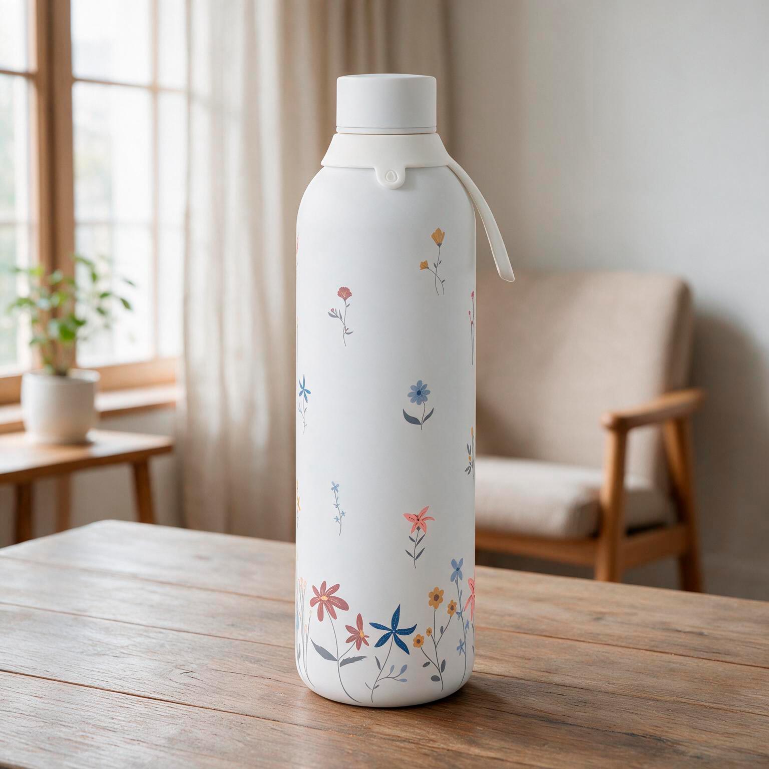 Botella Térmica de Acero Inoxidable con Interior Cerámico y Doble Tapón – Petal Whisper
