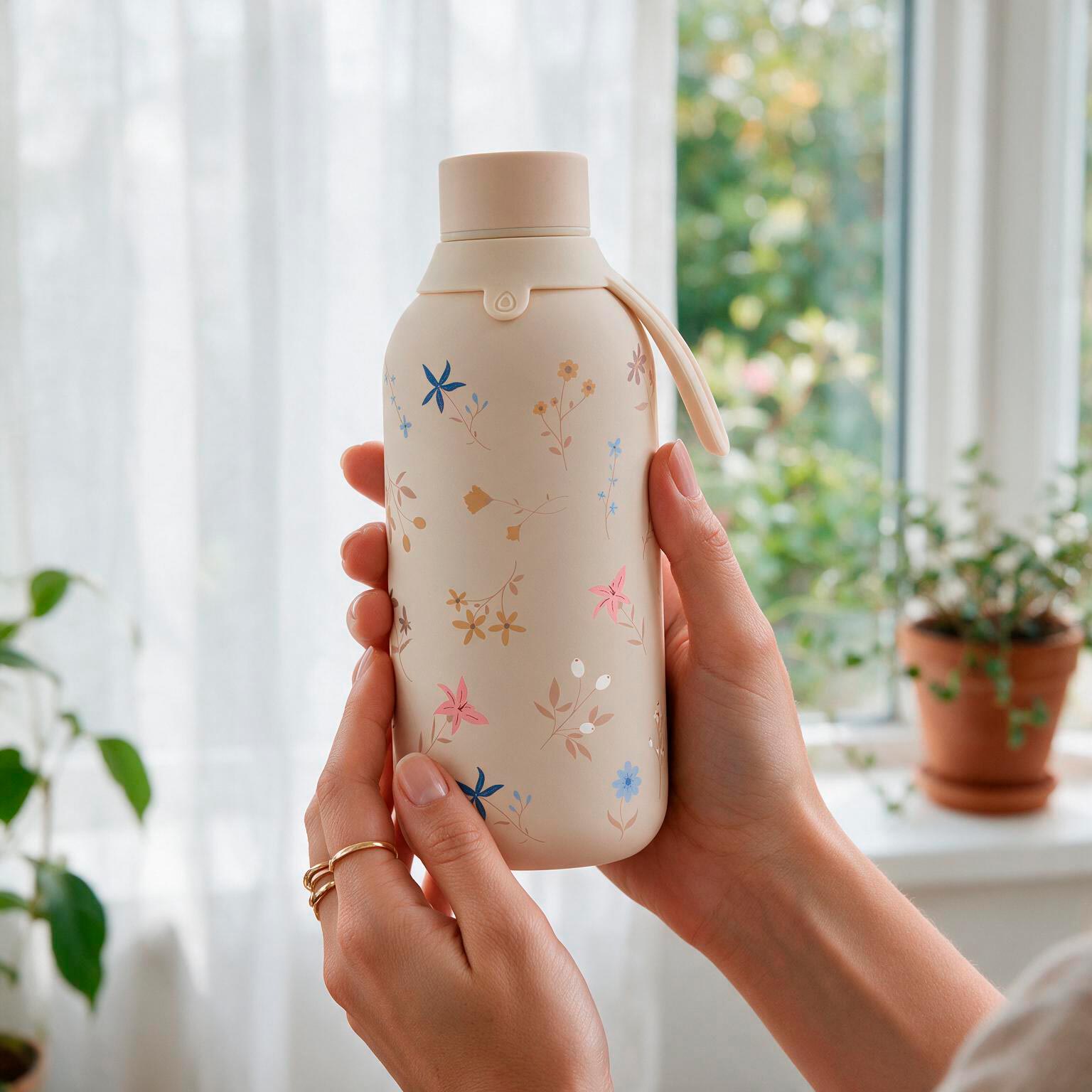 Botella Térmica de Acero Inoxidable con Interior Cerámico y Doble Tapón – Petal Whisper