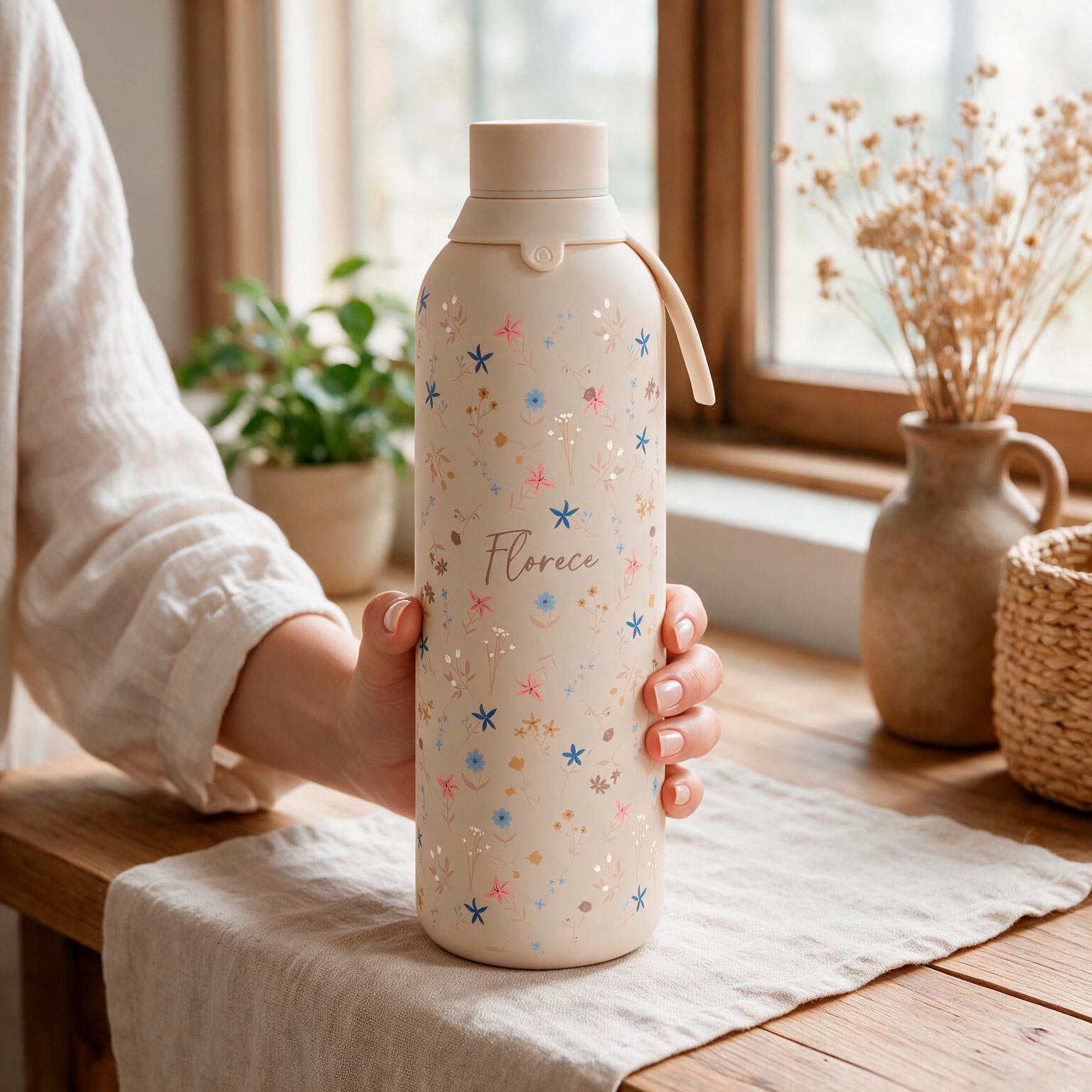 Botella Térmica de Acero Inoxidable con Interior Cerámico y Doble Tapón – Petal Whisper