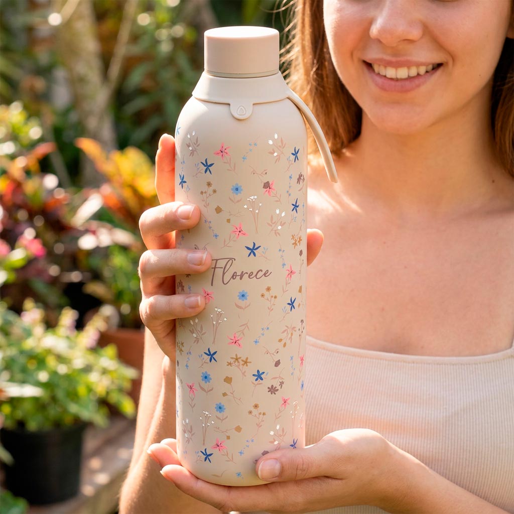 Botella Térmica de Acero Inoxidable con Interior Cerámico y Doble Tapón – Petal Whisper