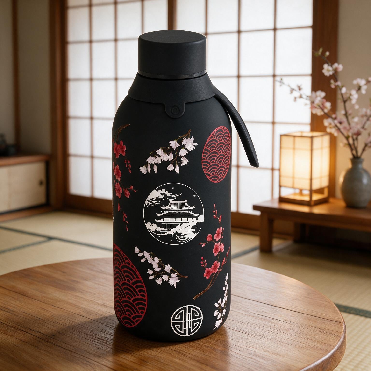 Botella Térmica de Acero Inoxidable con Interior Cerámico y Doble Tapón - Kyoto - Color Black