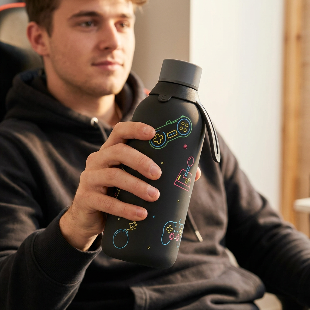 Botella Térmica de Acero Inoxidable con Interior Cerámico y Doble Tapón – Neon Score