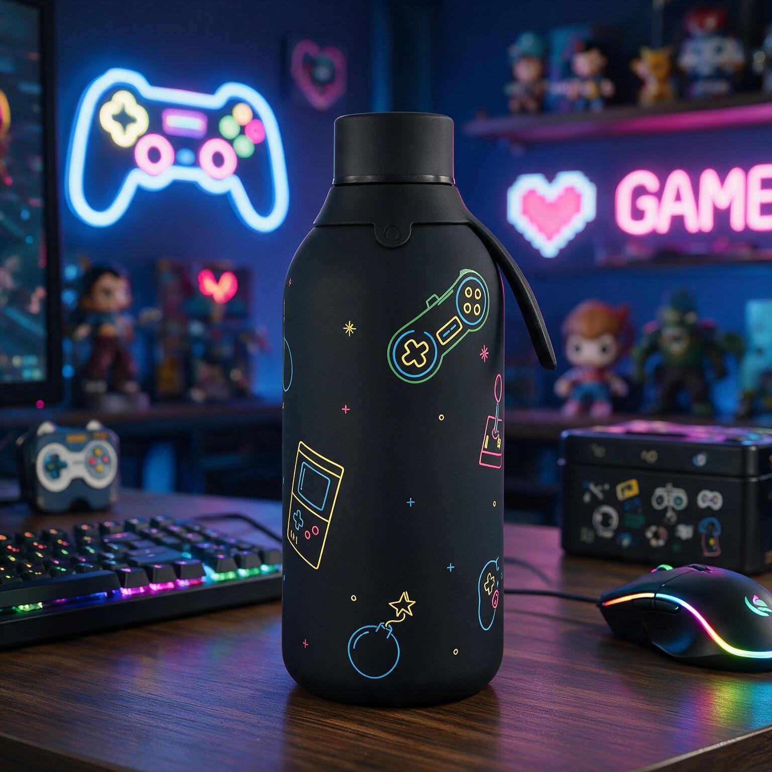 Botella Térmica de Acero Inoxidable con Interior Cerámico y Doble Tapón – Neon Score