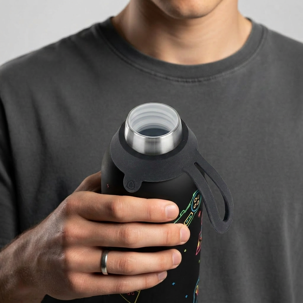 Botella Térmica de Acero Inoxidable con Interior Cerámico y Doble Tapón – Neon Score