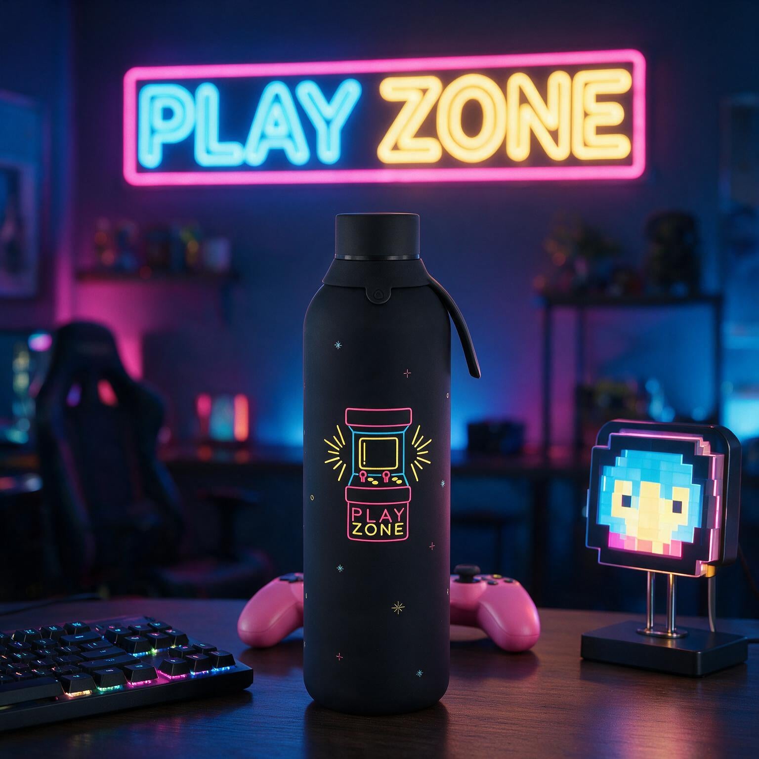 Botella Térmica de Acero Inoxidable con Interior Cerámico y Doble Tapón – Neon Score