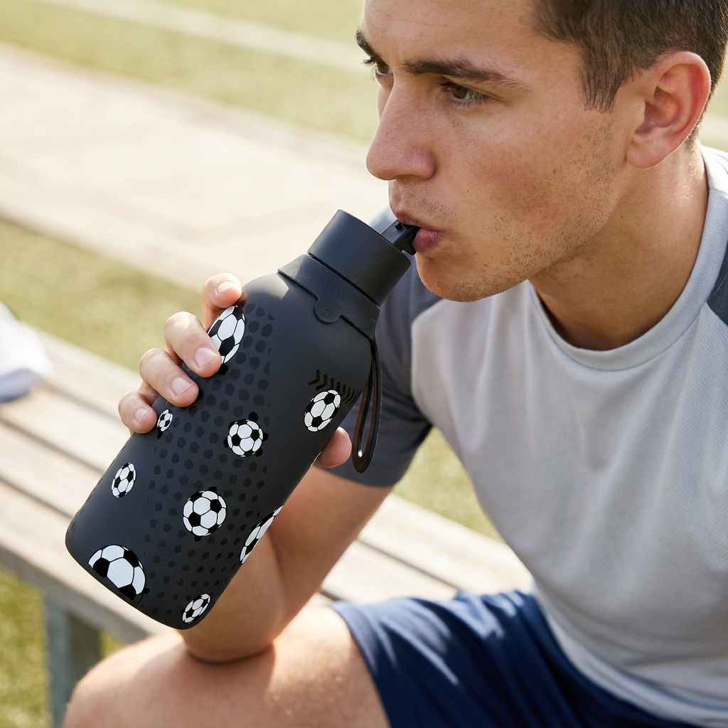 Botella Térmica de Acero Inoxidable con Interior Cerámico y Doble Tapón – Football Match