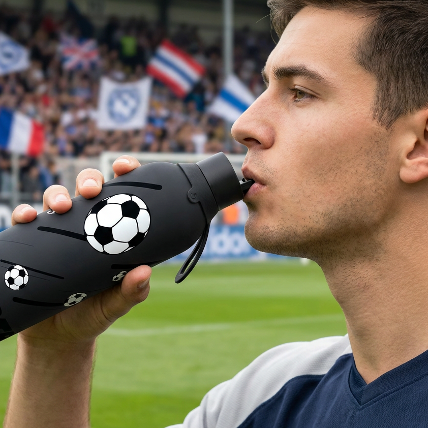 Botella Térmica de Acero Inoxidable con Interior Cerámico y Doble Tapón – Football Match