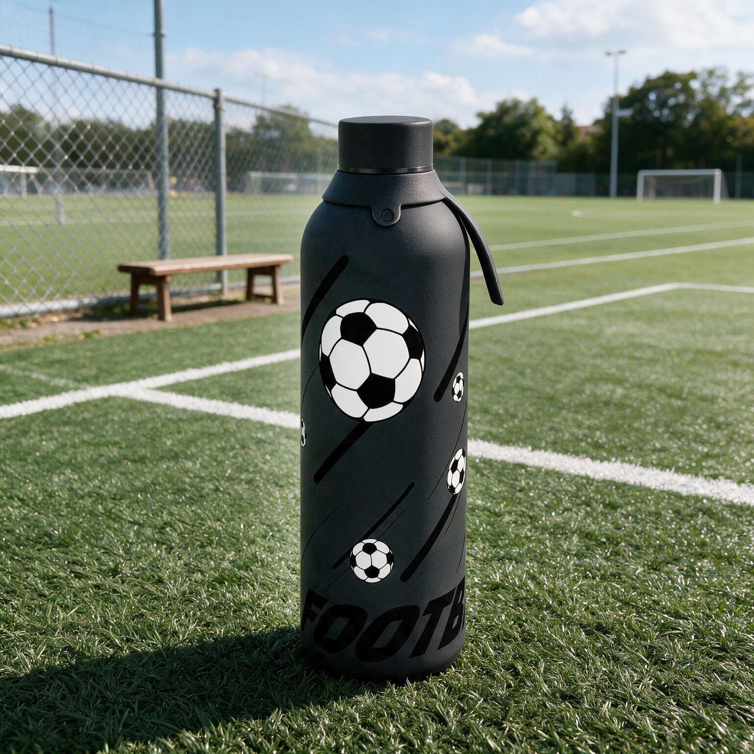 Botella Térmica de Acero Inoxidable con Interior Cerámico y Doble Tapón – Football Match