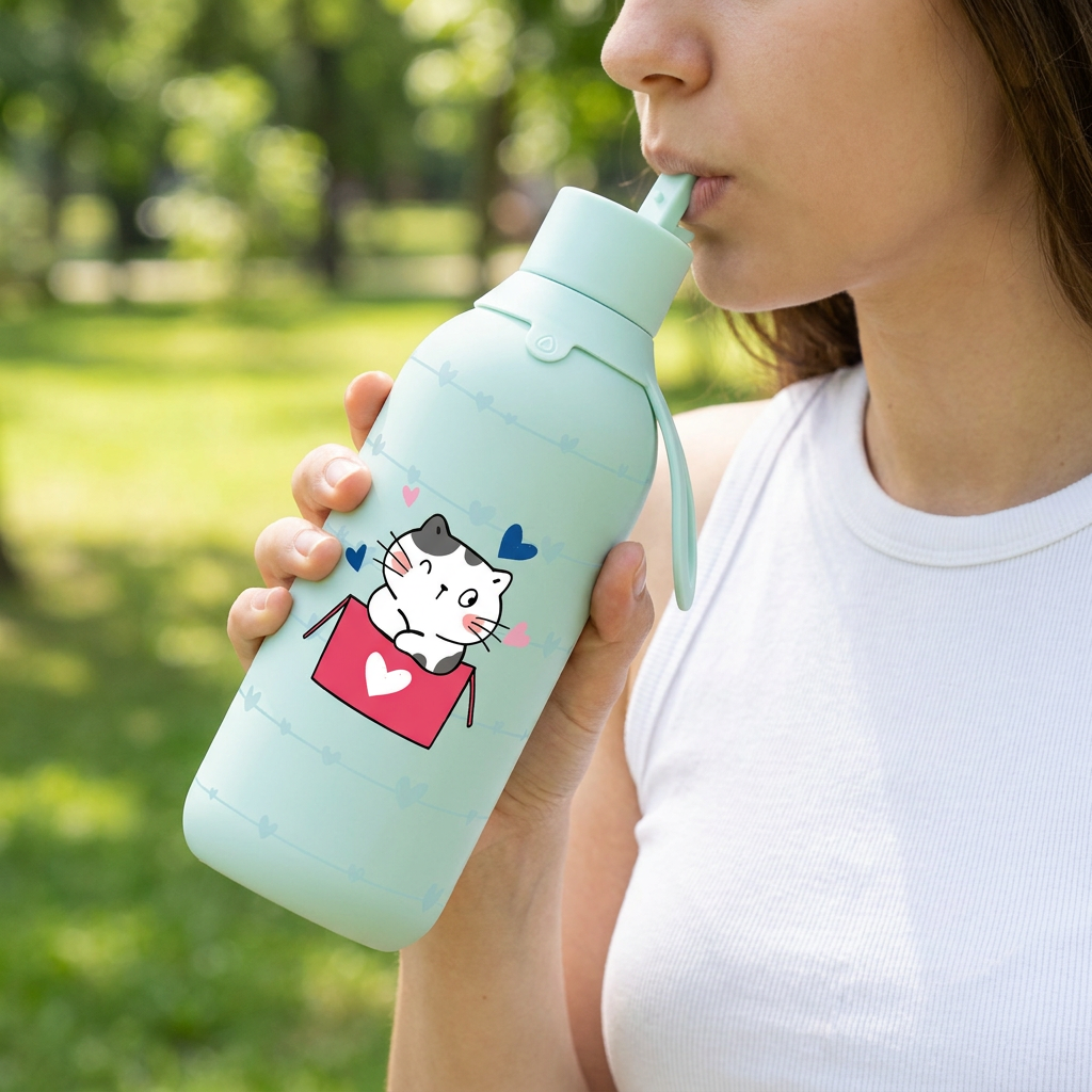 Botella Térmica de Acero Inoxidable con Interior Cerámico y Doble Tapón – Cat Whiskers