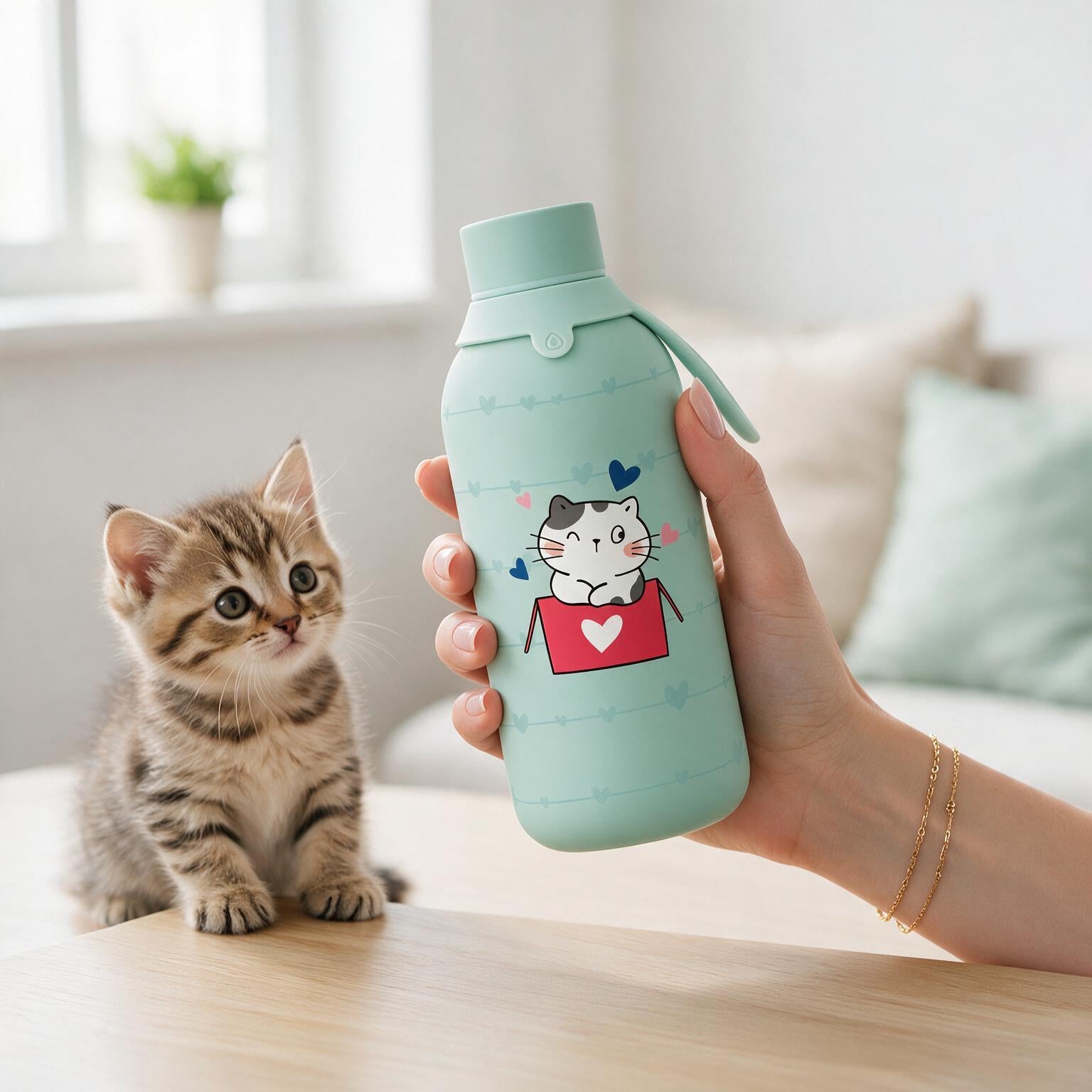 Botella Térmica de Acero Inoxidable con Interior Cerámico y Doble Tapón – Cat Whiskers