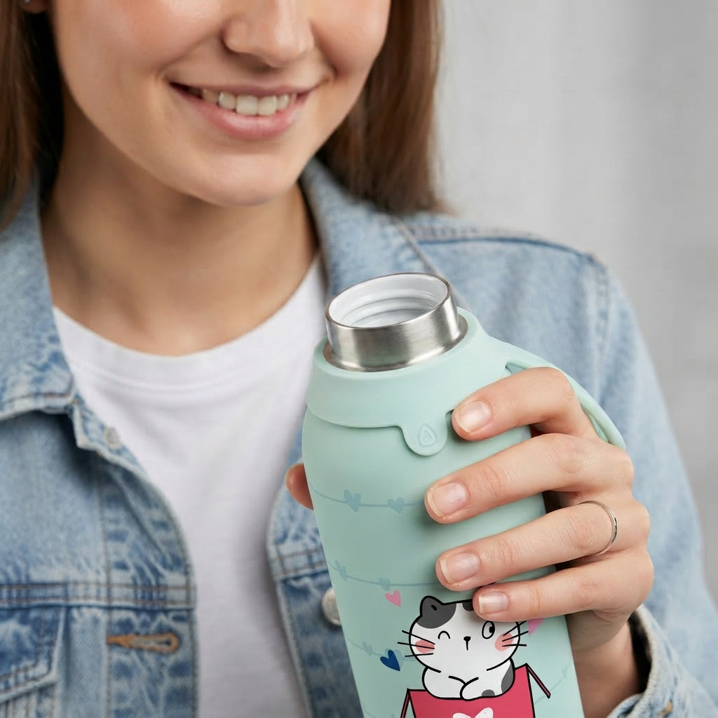 Botella Térmica de Acero Inoxidable con Interior Cerámico y Doble Tapón – Cat Whiskers