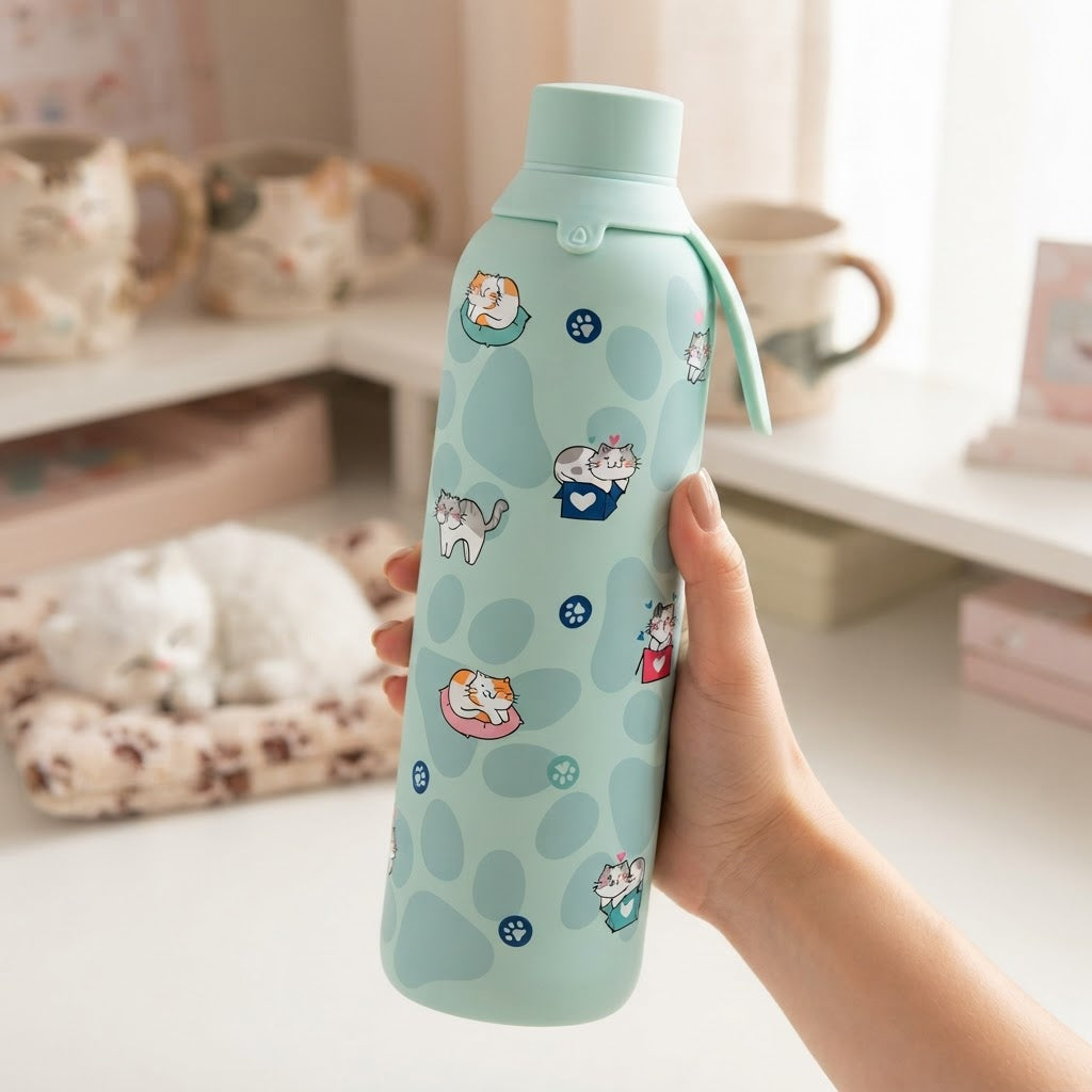 Botella Térmica de Acero Inoxidable con Interior Cerámico y Doble Tapón – Cat Whiskers