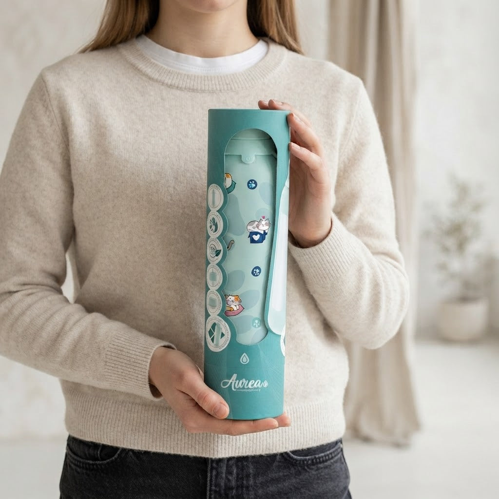 Botella Térmica de Acero Inoxidable con Interior Cerámico y Doble Tapón – Cat Whiskers