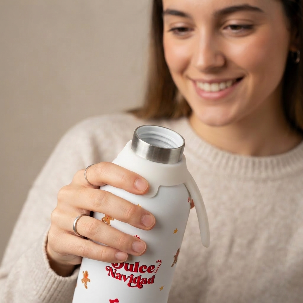 Botella Térmica de Acero Inoxidable con Interior Cerámico y Doble Tapón 500 ml – Navidad - Ice